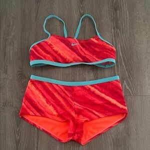 Nike Red and Orange Swim Set with Blue Trim